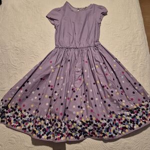 Lands' End girls size 8 cap sleeve polka dot dress elastic waist, EUC